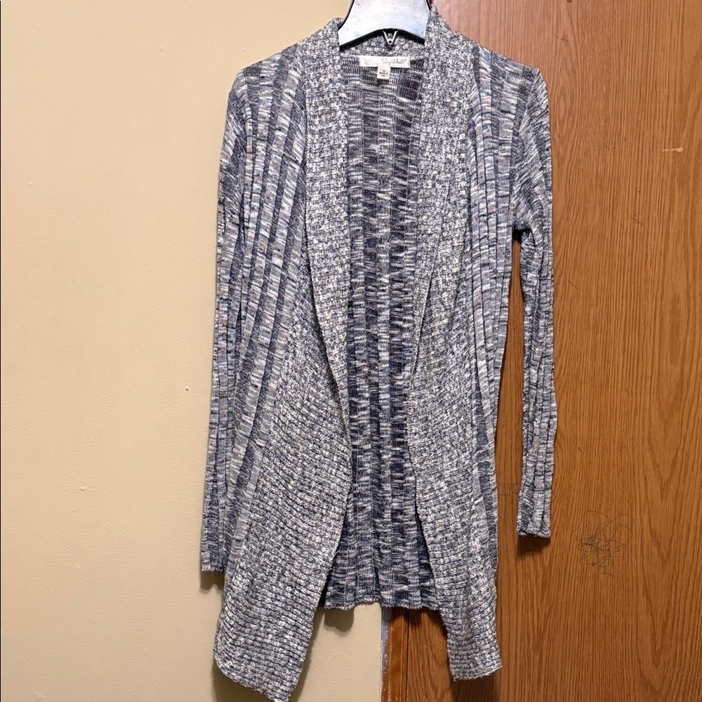 Say What? Blue and Gray Open Front Cardigan